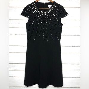 Carmen Marc Valvo - Black Pearl Studded Fit & Flare Dress – Size 6